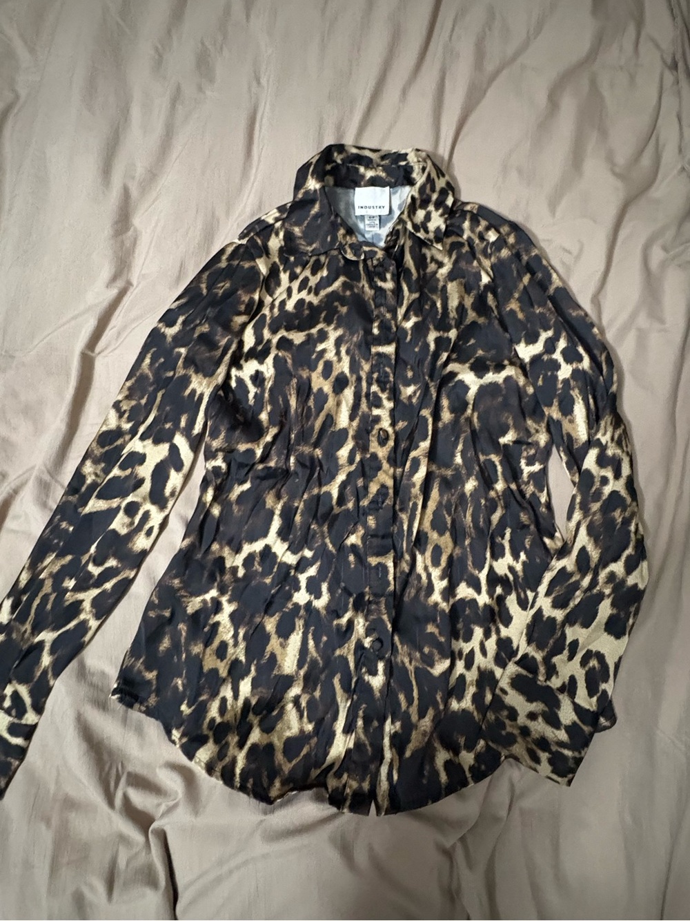 Womens Leopard Print Button-Down Blouse - Animal Print Long Sleeve Shirt